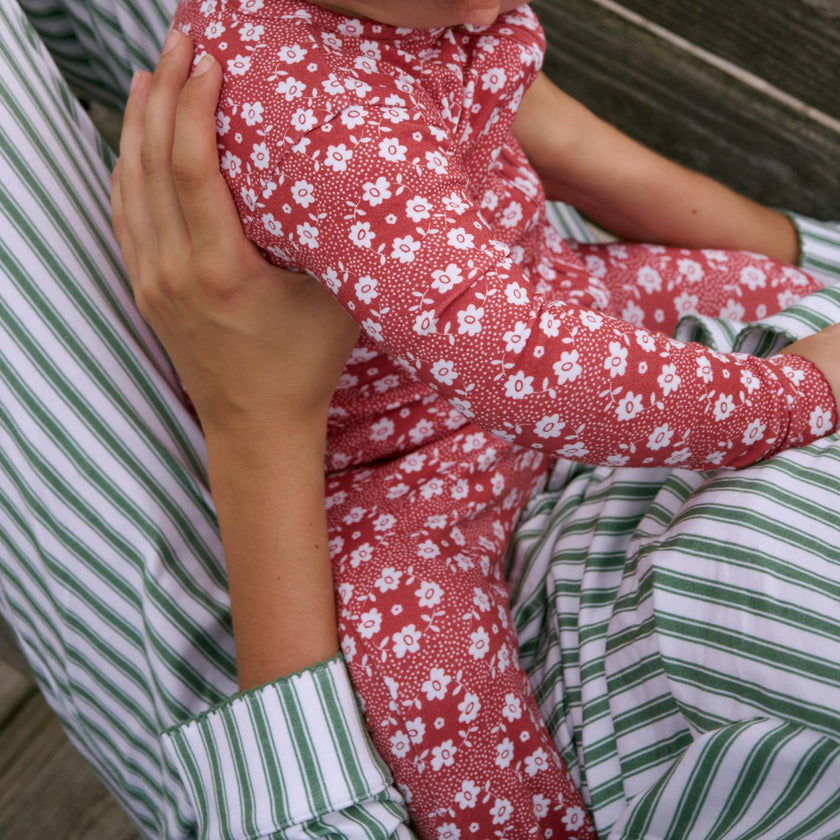 women's boxwood ticking stripe collared pima pajamas set