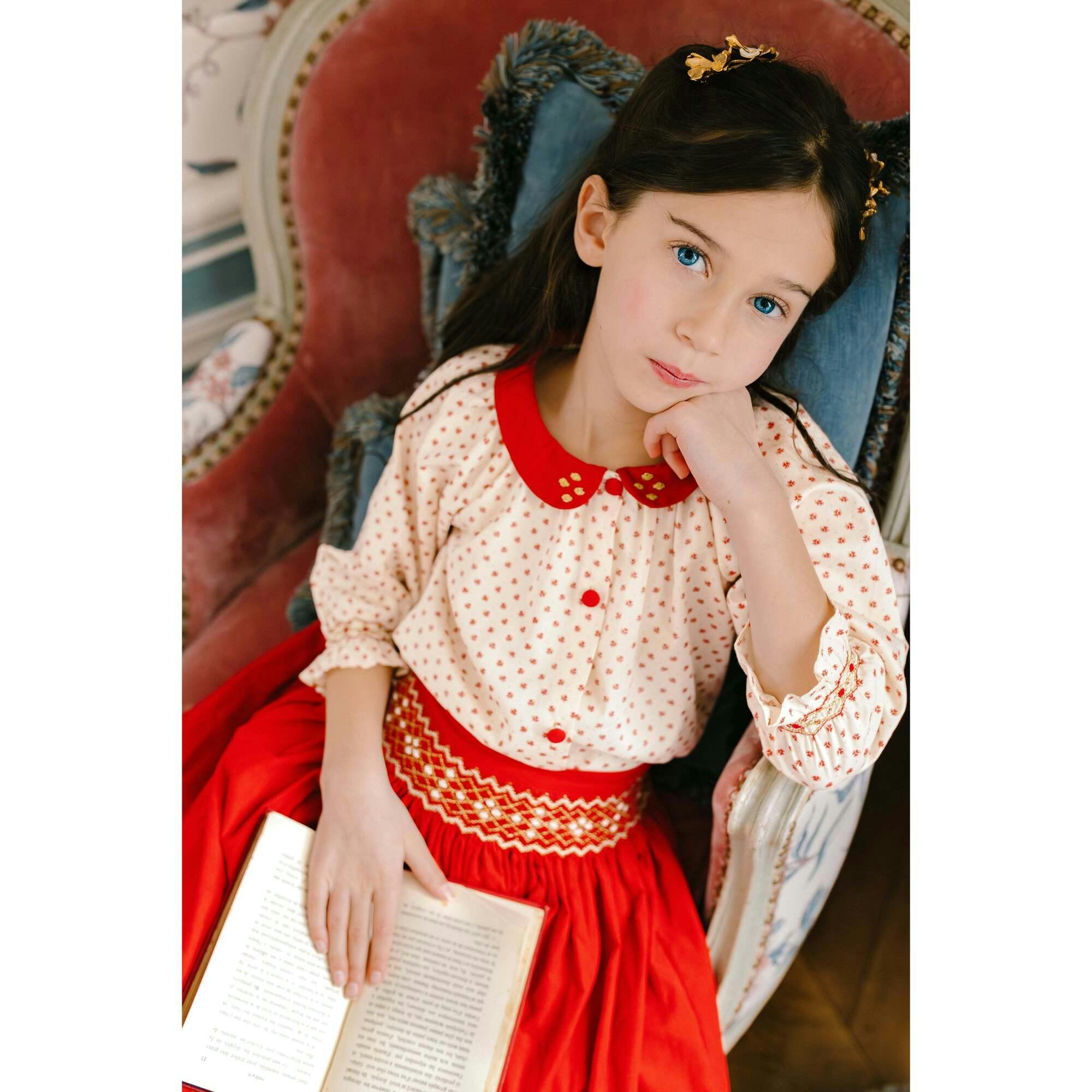 Marie Red Smocked Skirt & Blouse