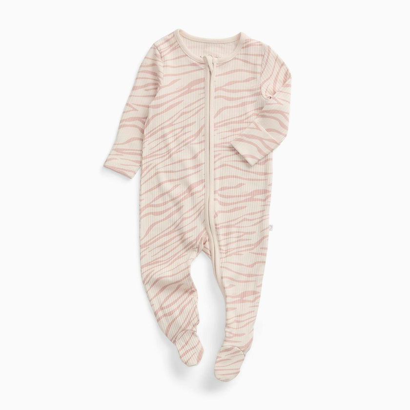 Zebra Sands Ribbed Clever Zip Baby Pajamas
