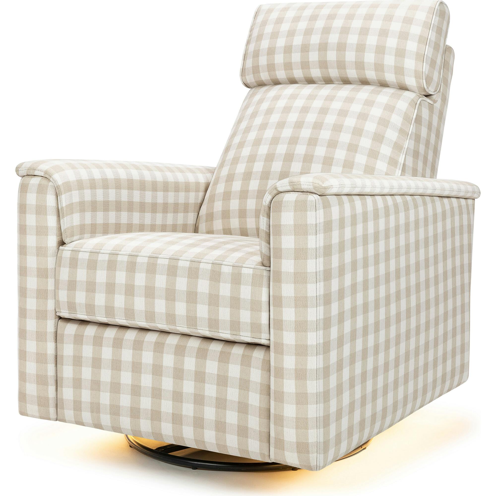 Willa Pro Power Glider Recliner w/ Power Lumbar in Tan Gingham