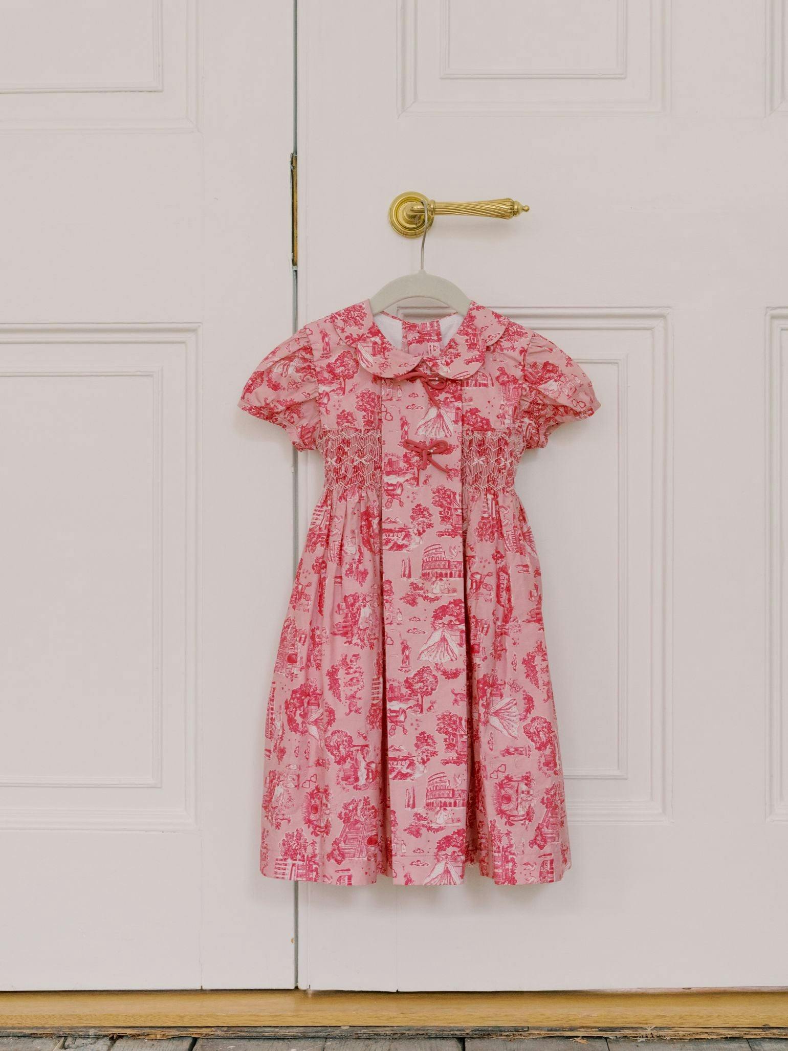 Nicky Hilton x La Coqueta Pink Toile de Jouy Theodora Girl Hand-Smocked Dress