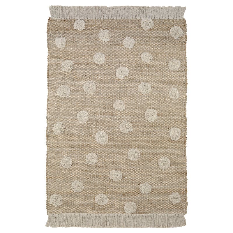 Nop Jute & Cotton Polka Dot Fringed Rectangular Rug