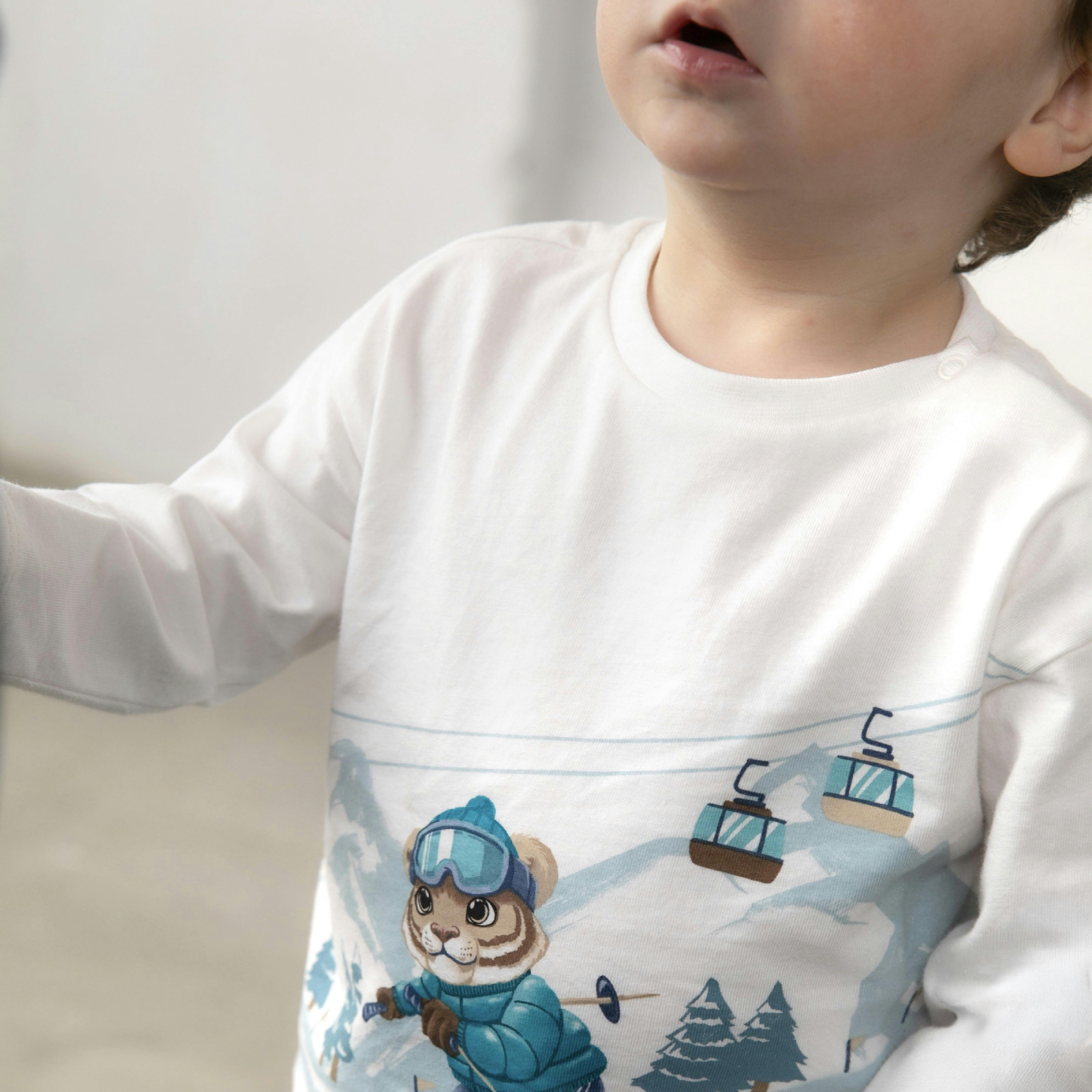 White Skiing Tiger T-Shirt