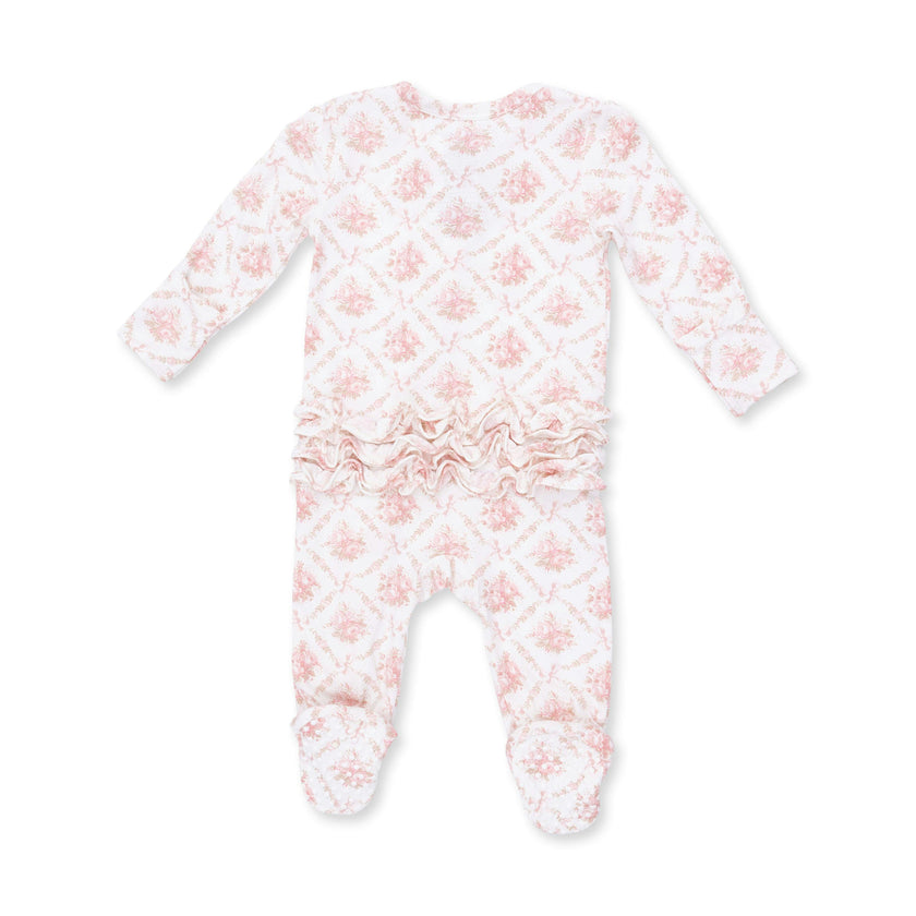 Rose Bow Lattice - 2 Way Ruffle Back Zipper Footie