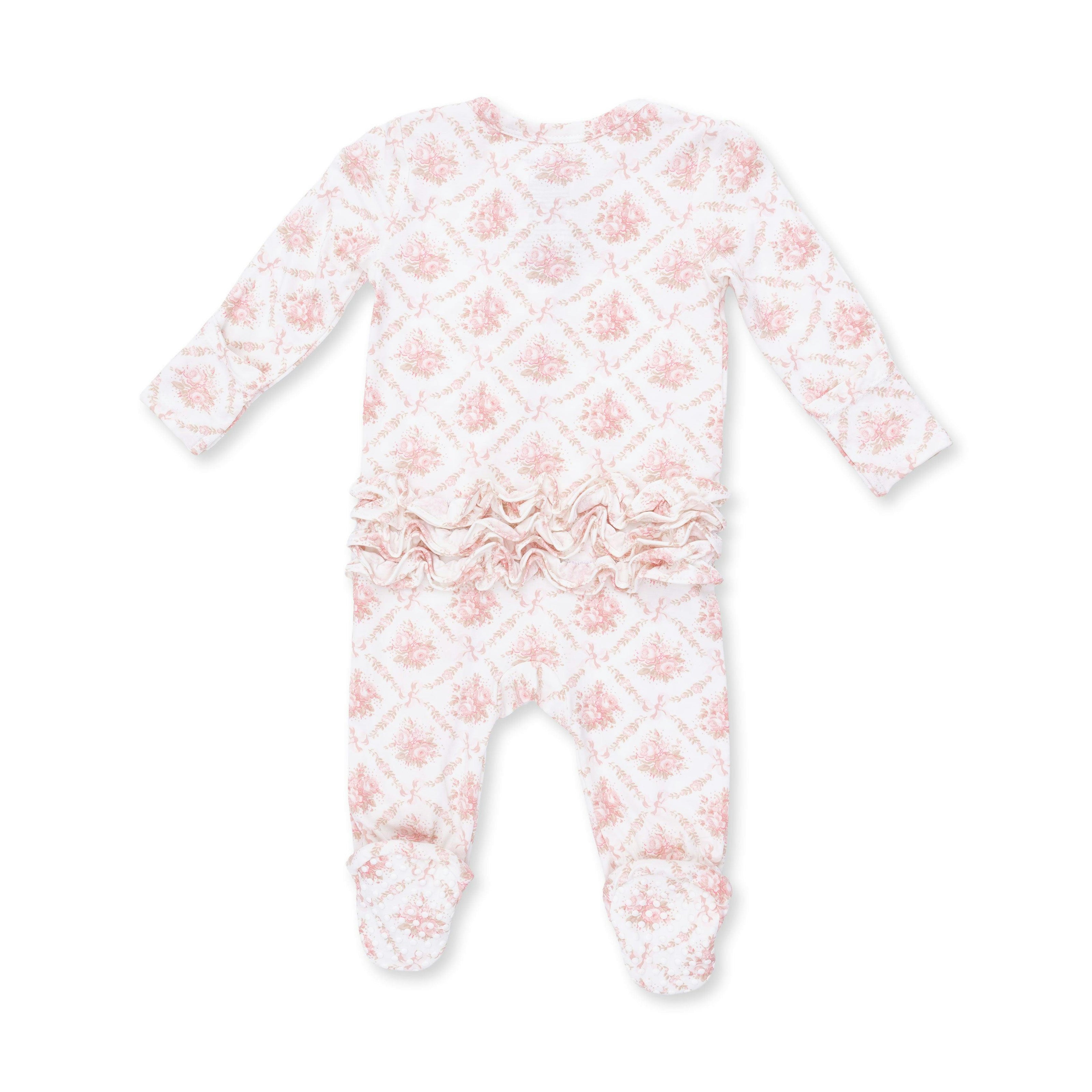 Rose Bow Lattice - 2 Way Ruffle Back Zipper Footie