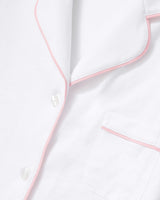 The Poppy Pima Short Set in White with Pink Piping