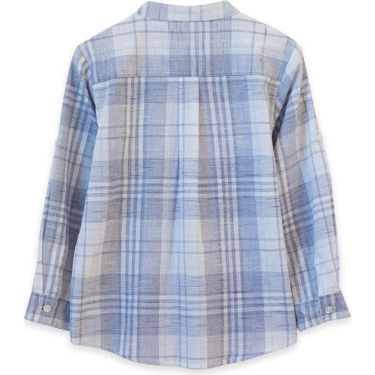 James Mandarin Collar Long Sleeve Check Shirt