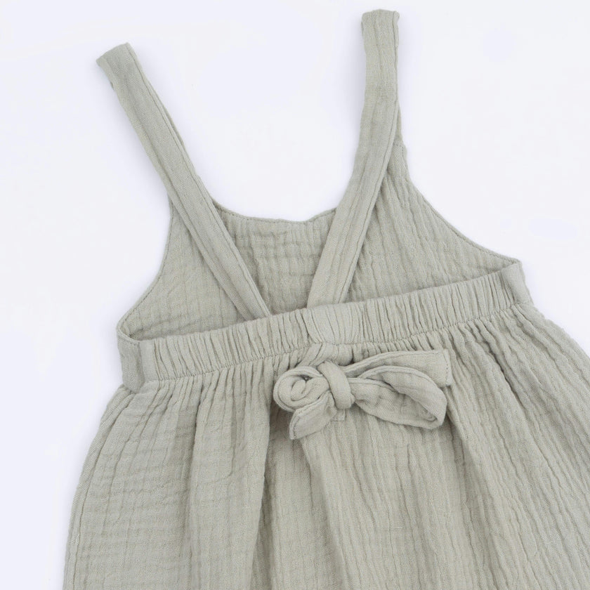 Solid Muslin Desert Green - Tie Back Romper