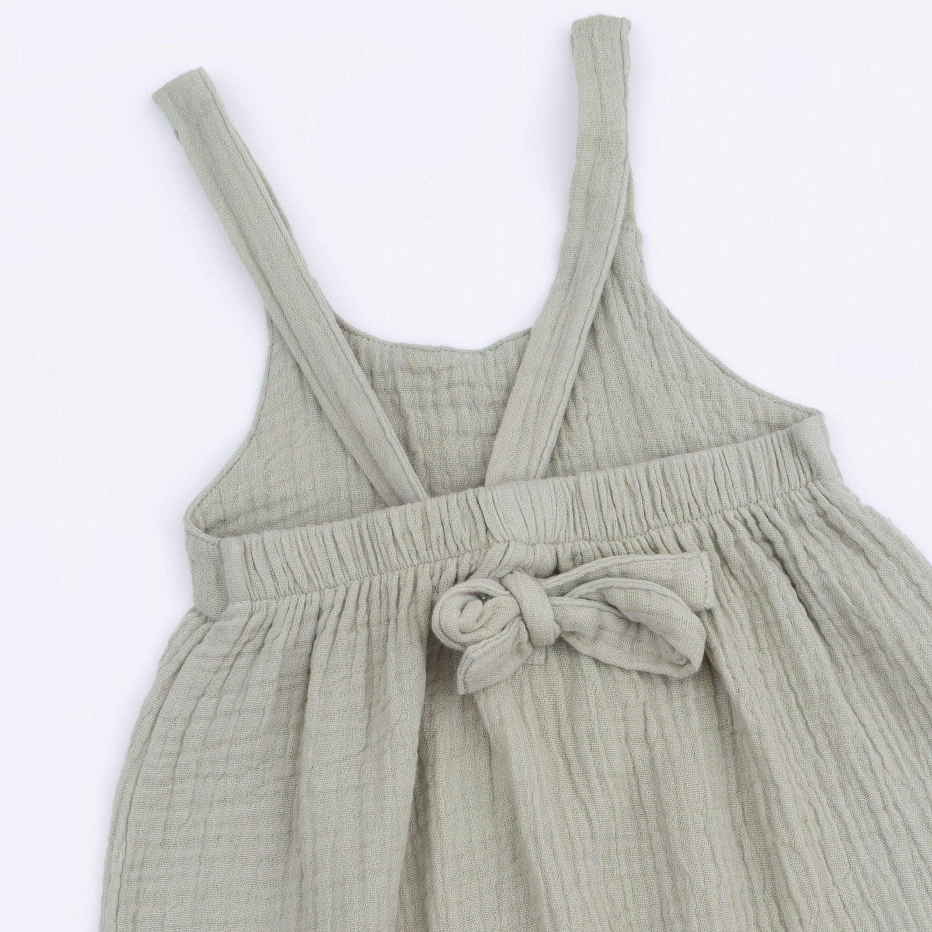 Solid Muslin Desert Green - Tie Back Romper