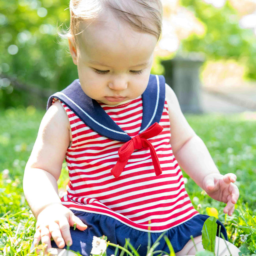 Stripe Knit Romper With Sailor Collar