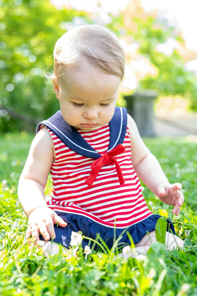 Stripe Knit Romper With Sailor Collar