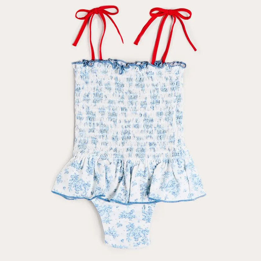 Audrey Toile Smocked Detail Swimsuit in Blue (12mths- 10yrs)