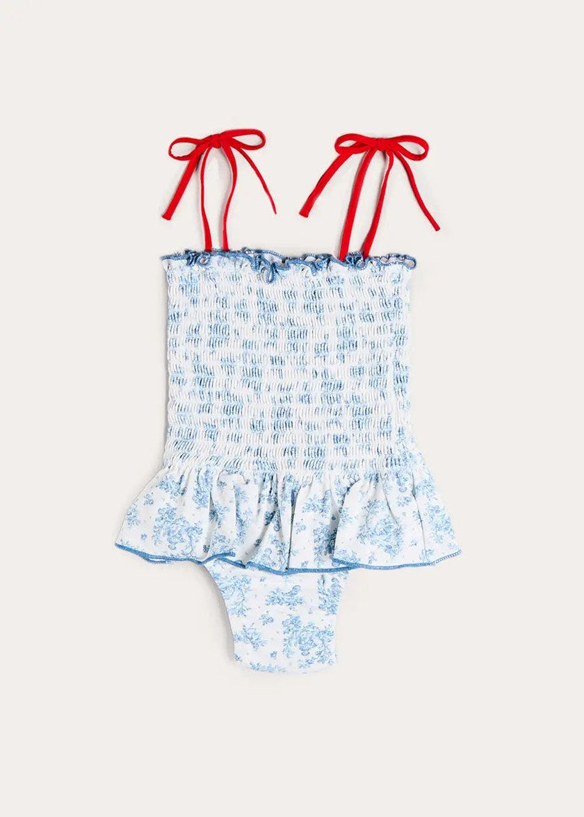 Audrey Toile Smocked Detail Swimsuit in Blue (12mths- 10yrs)