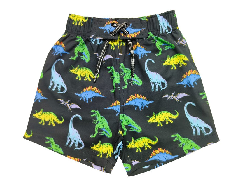 Kids Swim Board Shorts - Neon Dinos