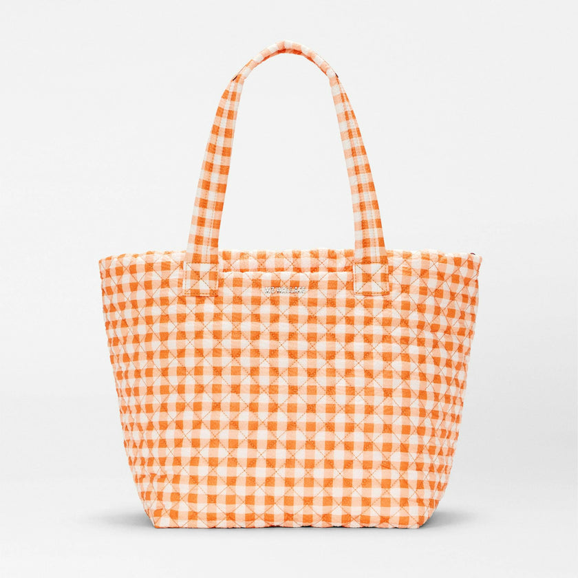 Sunset Orange Gingham Medium Metro Tote Deluxe