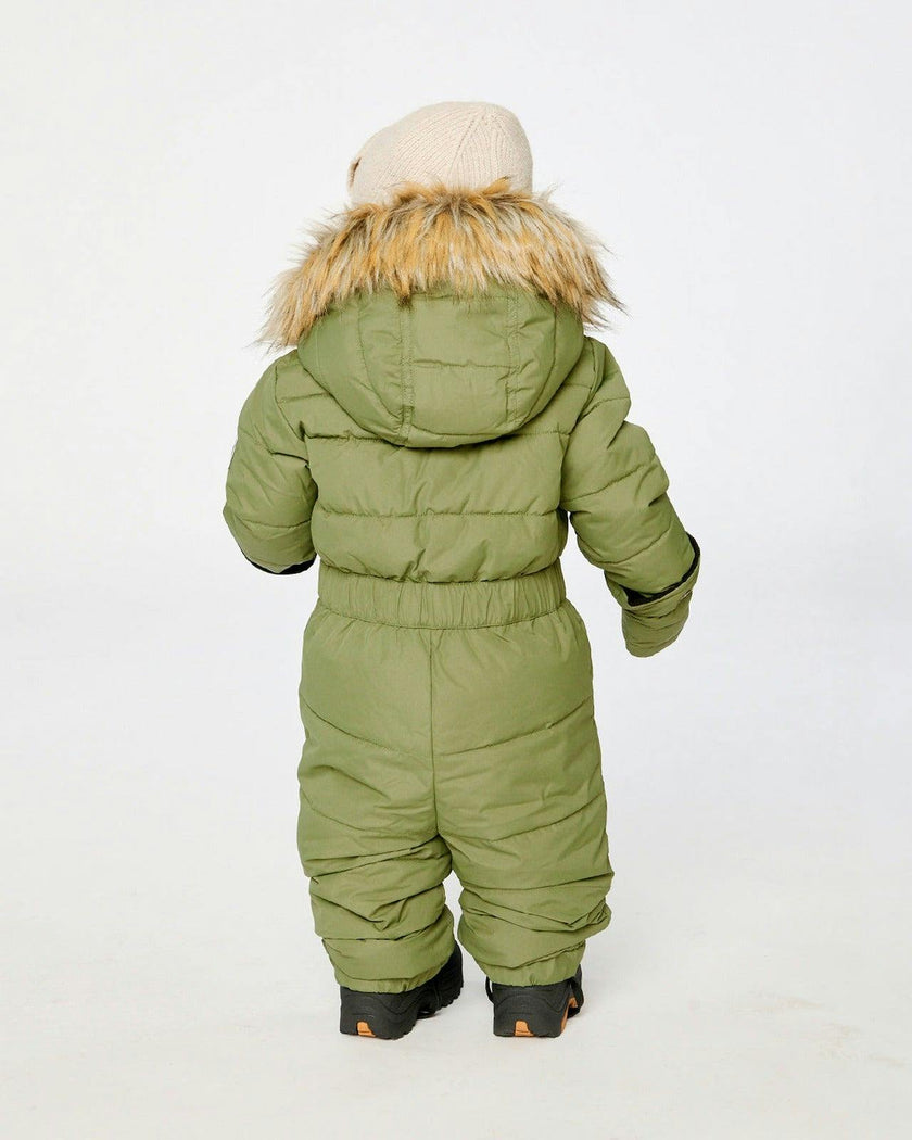 Baby Original One Piece Puffy Snowsuit With Removable Mittens And Boots Olive Green