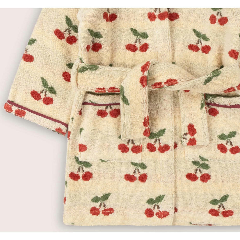 Little Cherries Towelling Robe, Cream