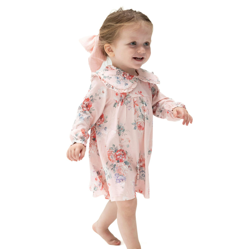 Painterly Rose Bouquets - Sofia Dress with Oversize Collar and Bloomer