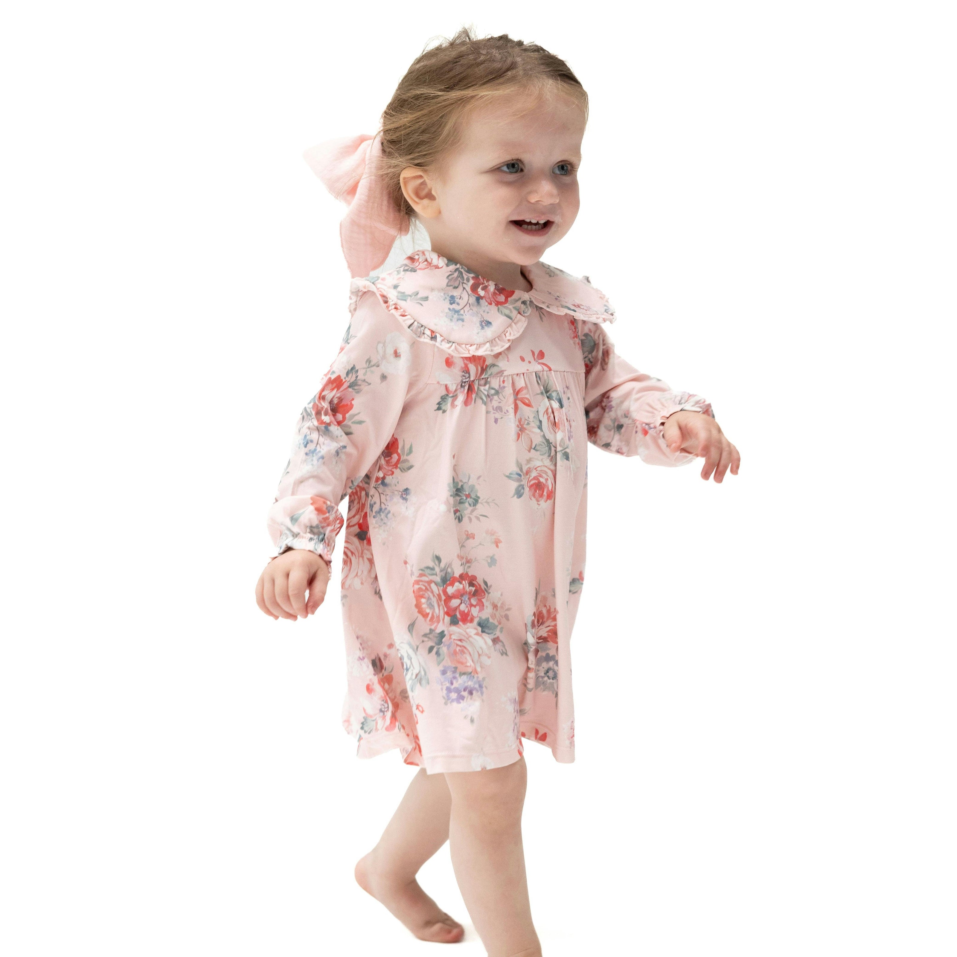Painterly Rose Bouquets - Sofia Dress with Oversize Collar and Bloomer