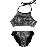 Two Piece Tie Neck Bikini Grey Shimmer, Grey