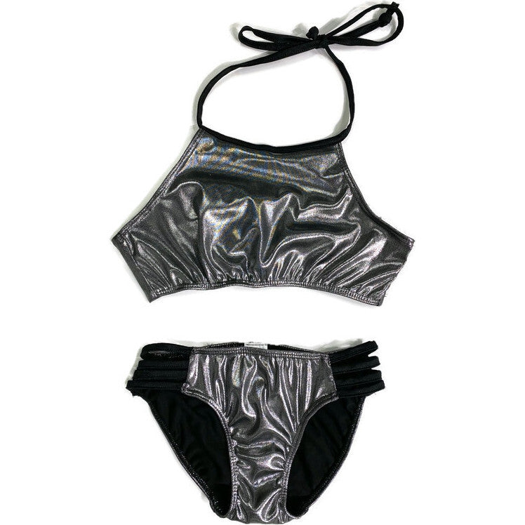 Two Piece Tie Neck Bikini Grey Shimmer, Grey