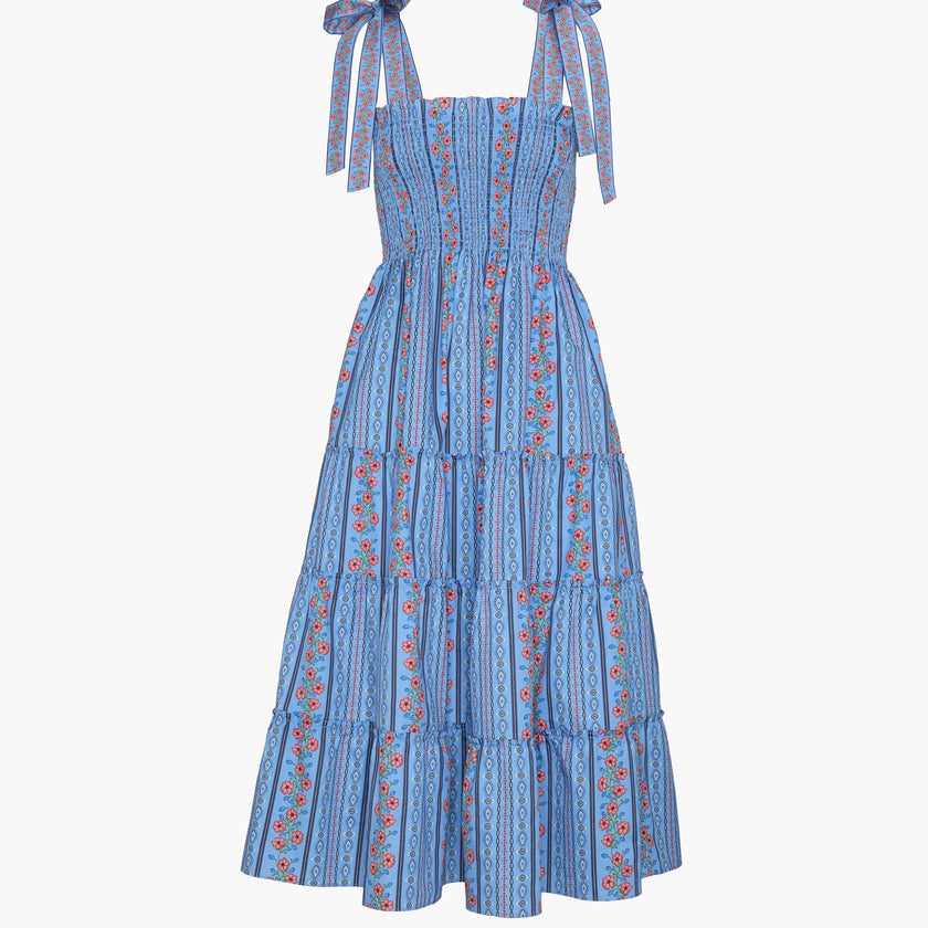 The Ribbon Ellie Nap Dress - Blue Floral Batik Stripe