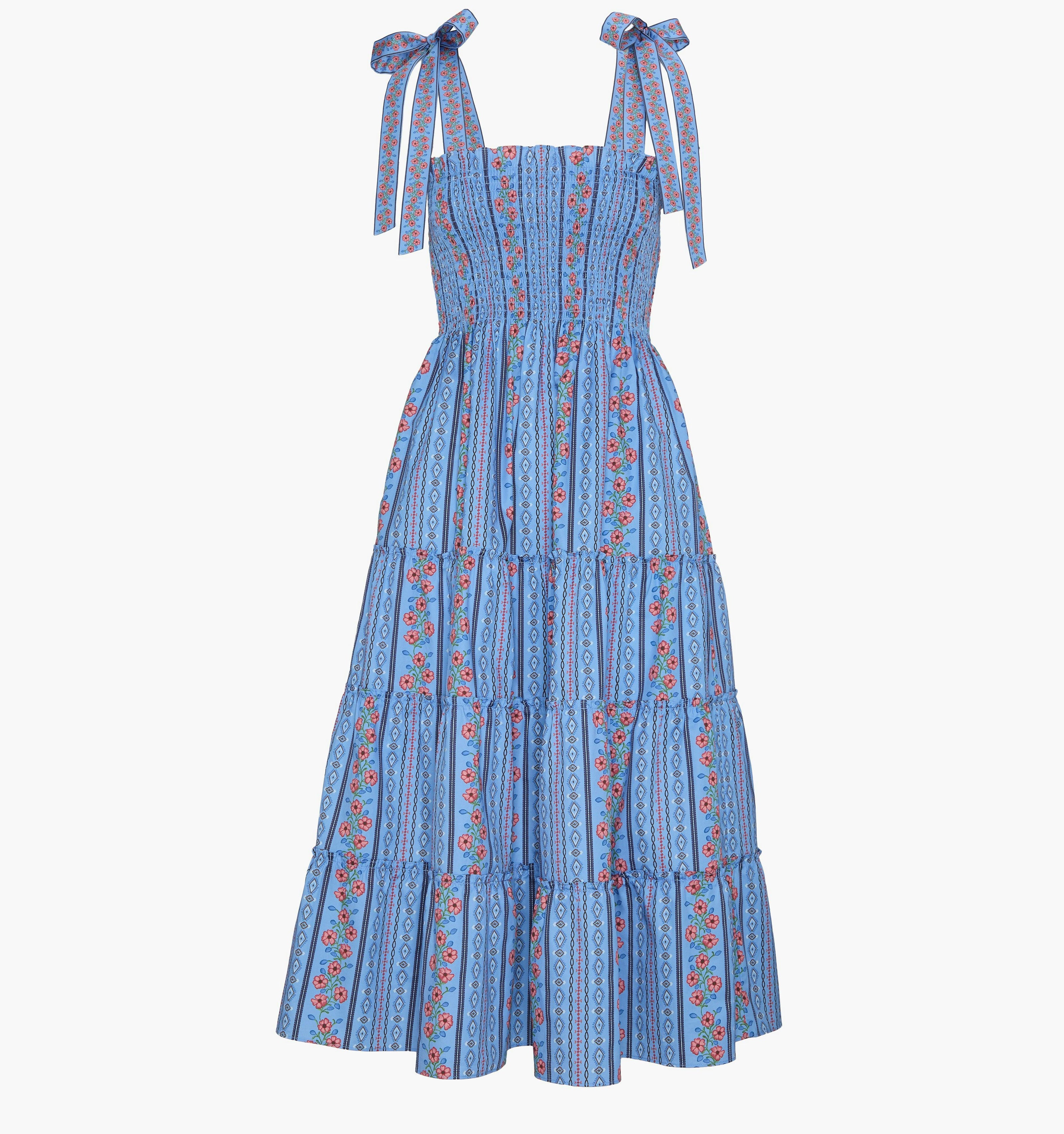 The Ribbon Ellie Nap Dress - Blue Floral Batik Stripe