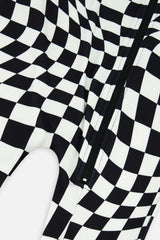 One Piece Thermal Underwear White Checkered Print
