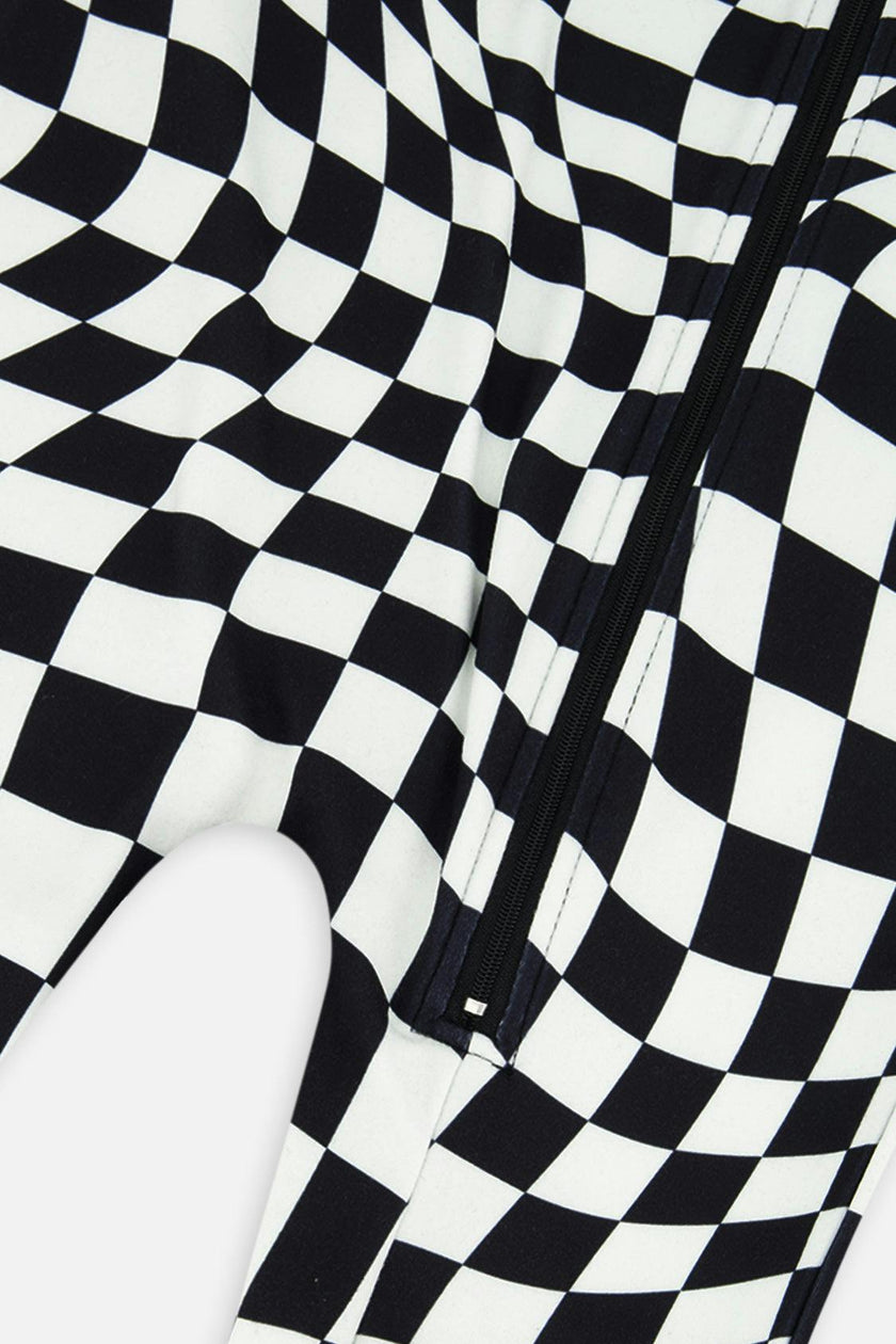 One Piece Thermal Underwear White Checkered Print