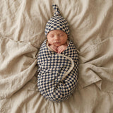 Organic Swaddle Blanket & Hat Set - Midnight Check