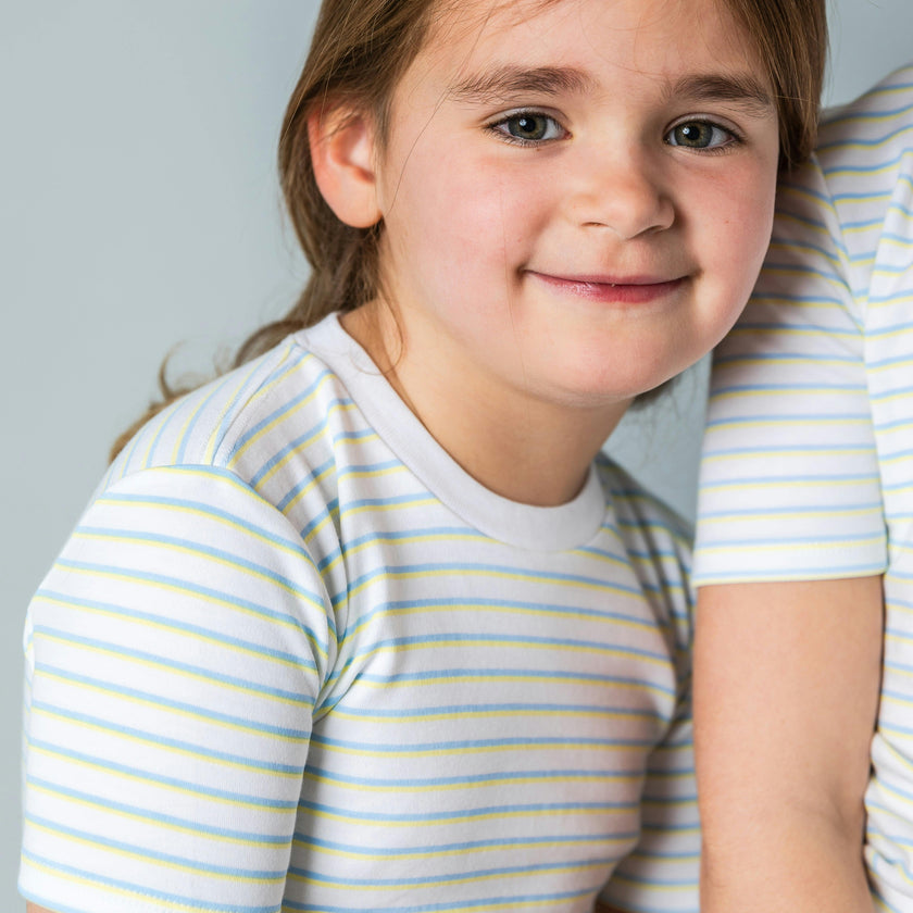 The Organic Short Sleeve Pajama Set [Lemon Double Stripe]