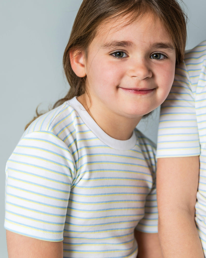 The Organic Short Sleeve Pajama Set [Lemon Double Stripe]