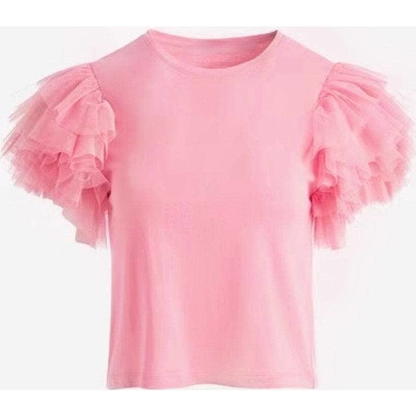 Tulle Layered Ruffle Sleeve Crew Neck Tee