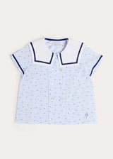 Noah Check Mariner Collar Double Breasted Shirt in Blue (18mths-6yrs)
