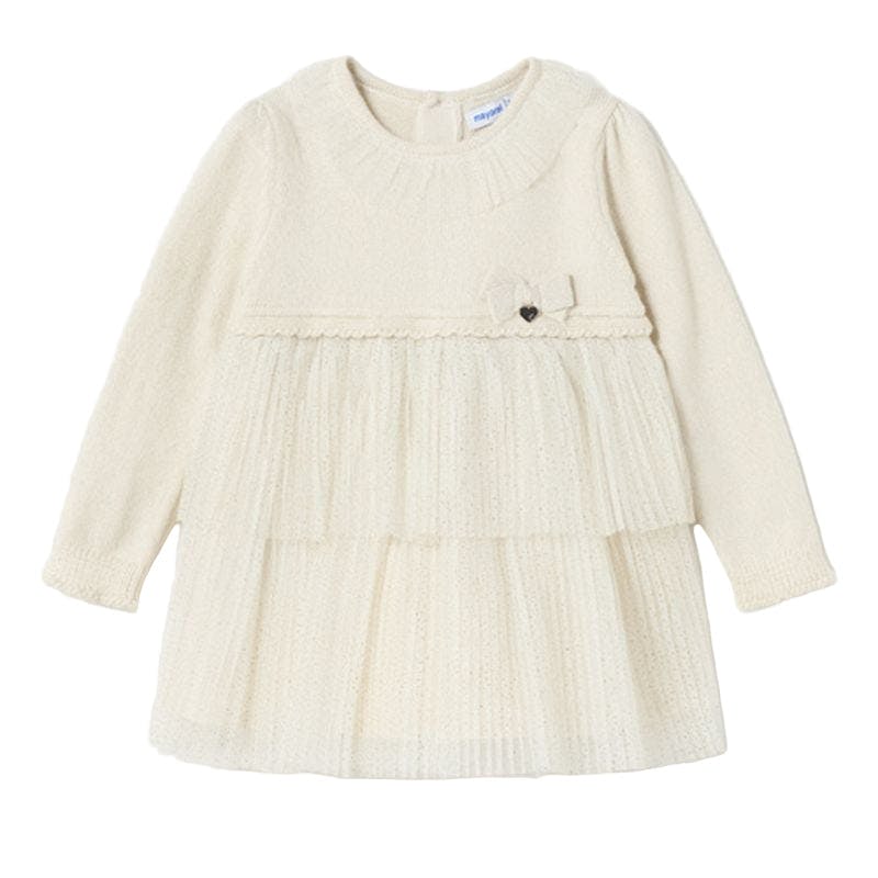 Beige Knit Tulle Dress