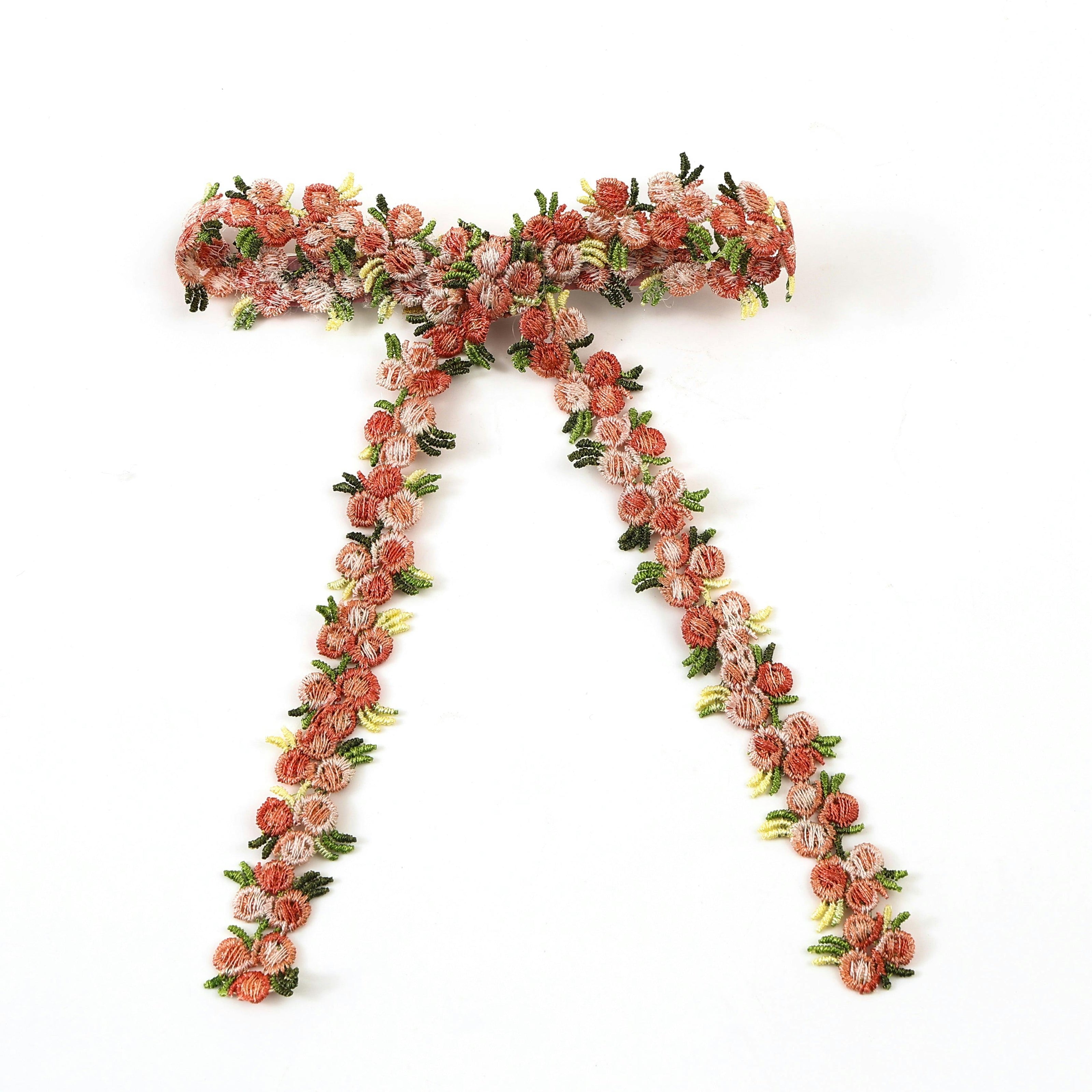 Halo Luxe Gia Embroidered Floral Bow Hair Clip - Mauve