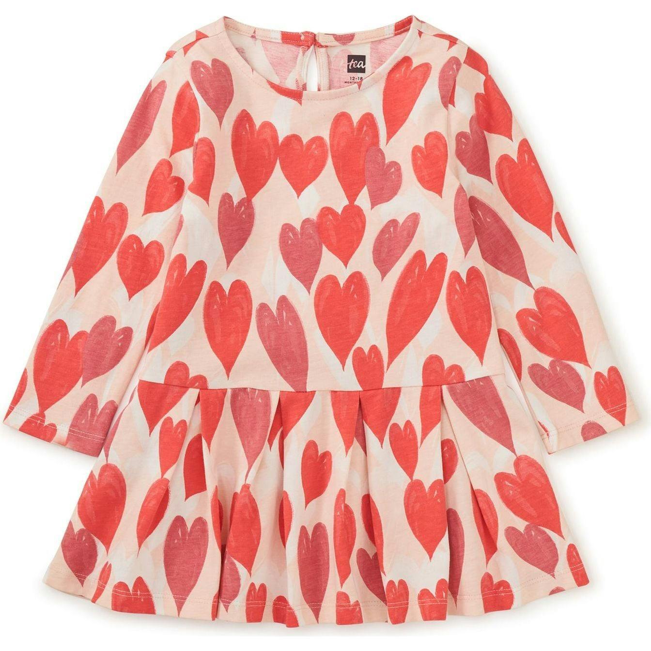 Long Sleeve Pleated Skater Dress, Red