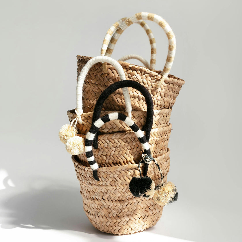 Mini St Tropez Pom Pom Straw Tote