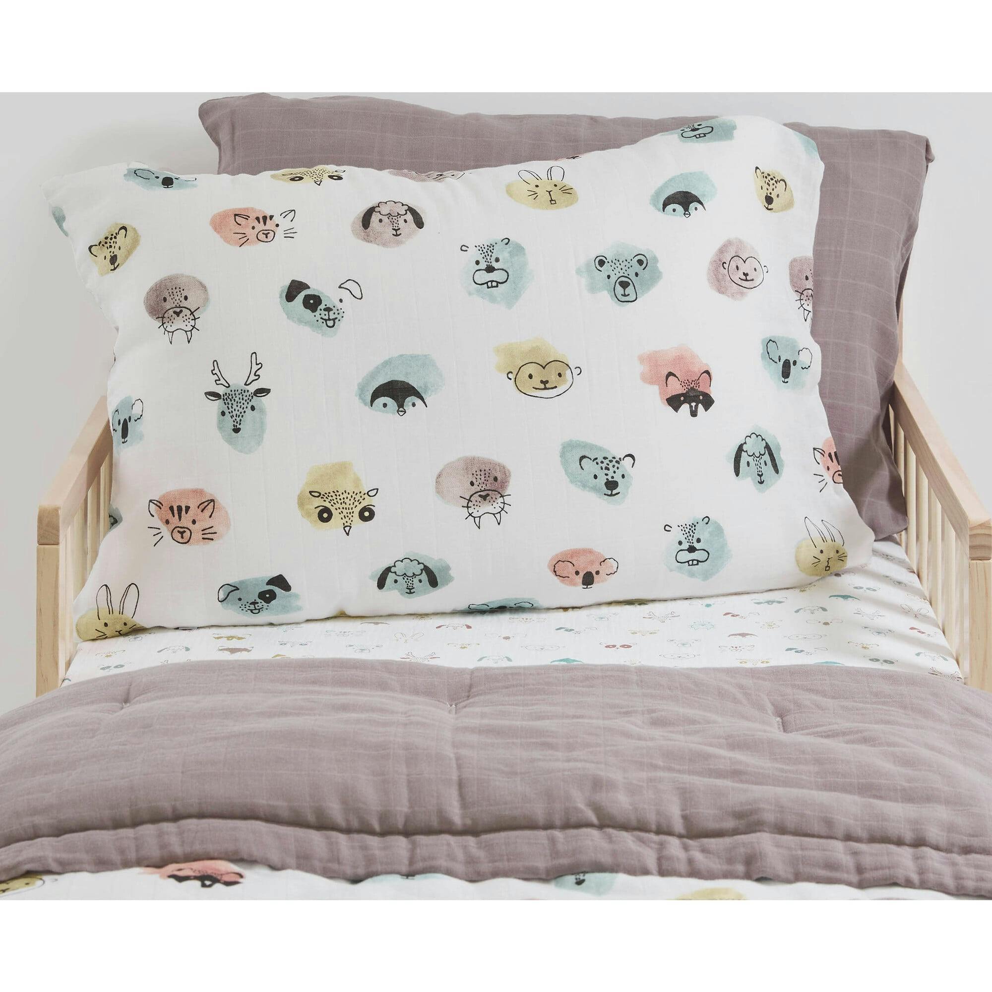 Cotton Muslin Pillowcase 2 Pack - Watercolor Critters