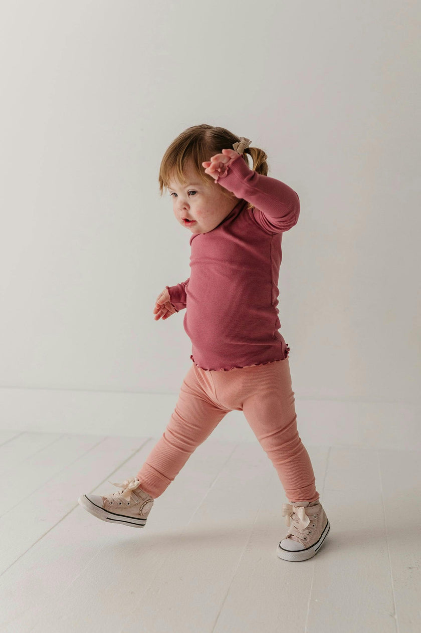 Girls Ribbed Leggings in Mellow Rose