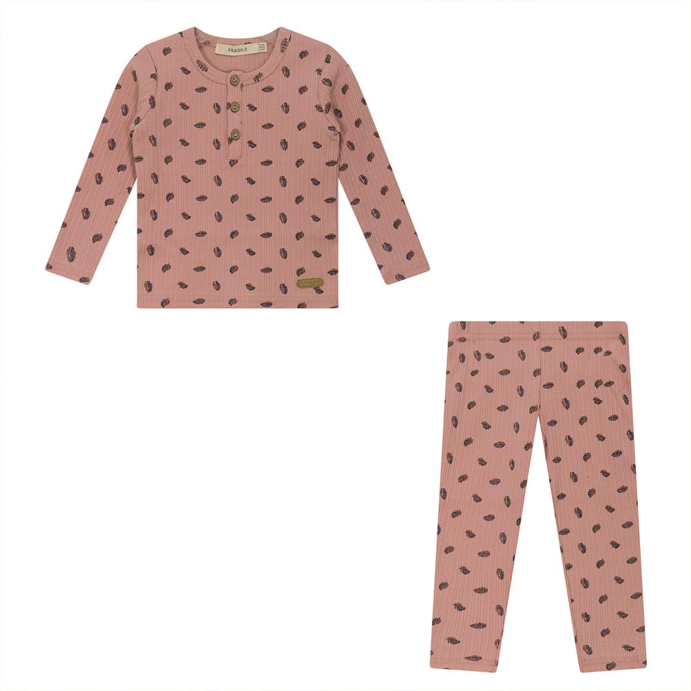 Feather Print Button Front Elastic Waist Top and Pants Two Piece Set