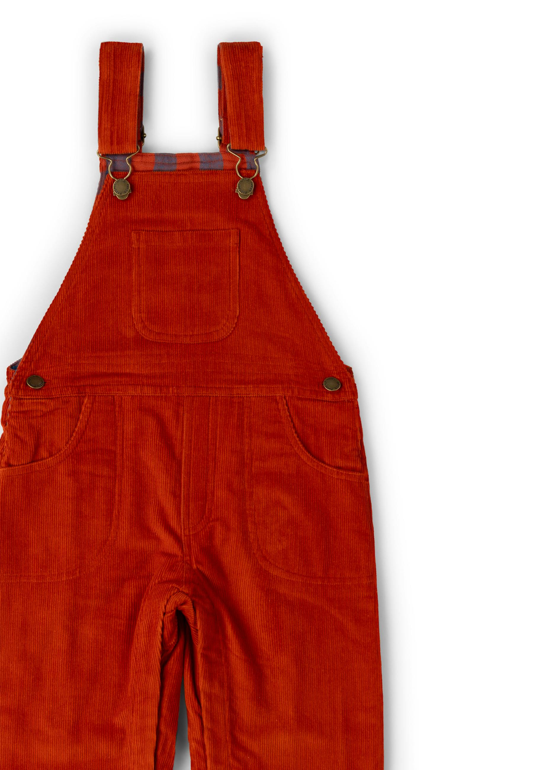 Burnt Ochre Lined Corduroy Dungarees, Red