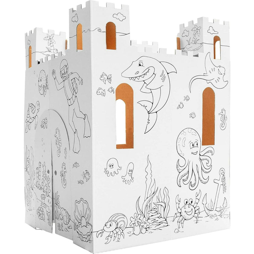 Cardboard Coloring Playhouse Sand Castle - Kids Art & Craft for Indoor & Outdoor Fun