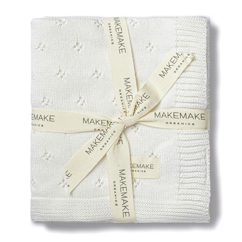 Organic Cotton Pointelle Baby Knit Blanket - Ivory