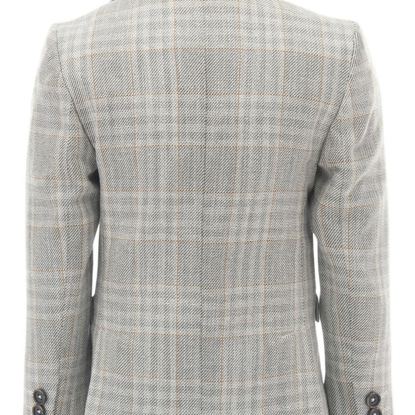 Beige Plaid Peak Lapel Suit