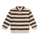 Organic Fleece Half Zip Sweatshirt - Mocha Stripe