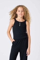 Girls Pointelle Tank in Black