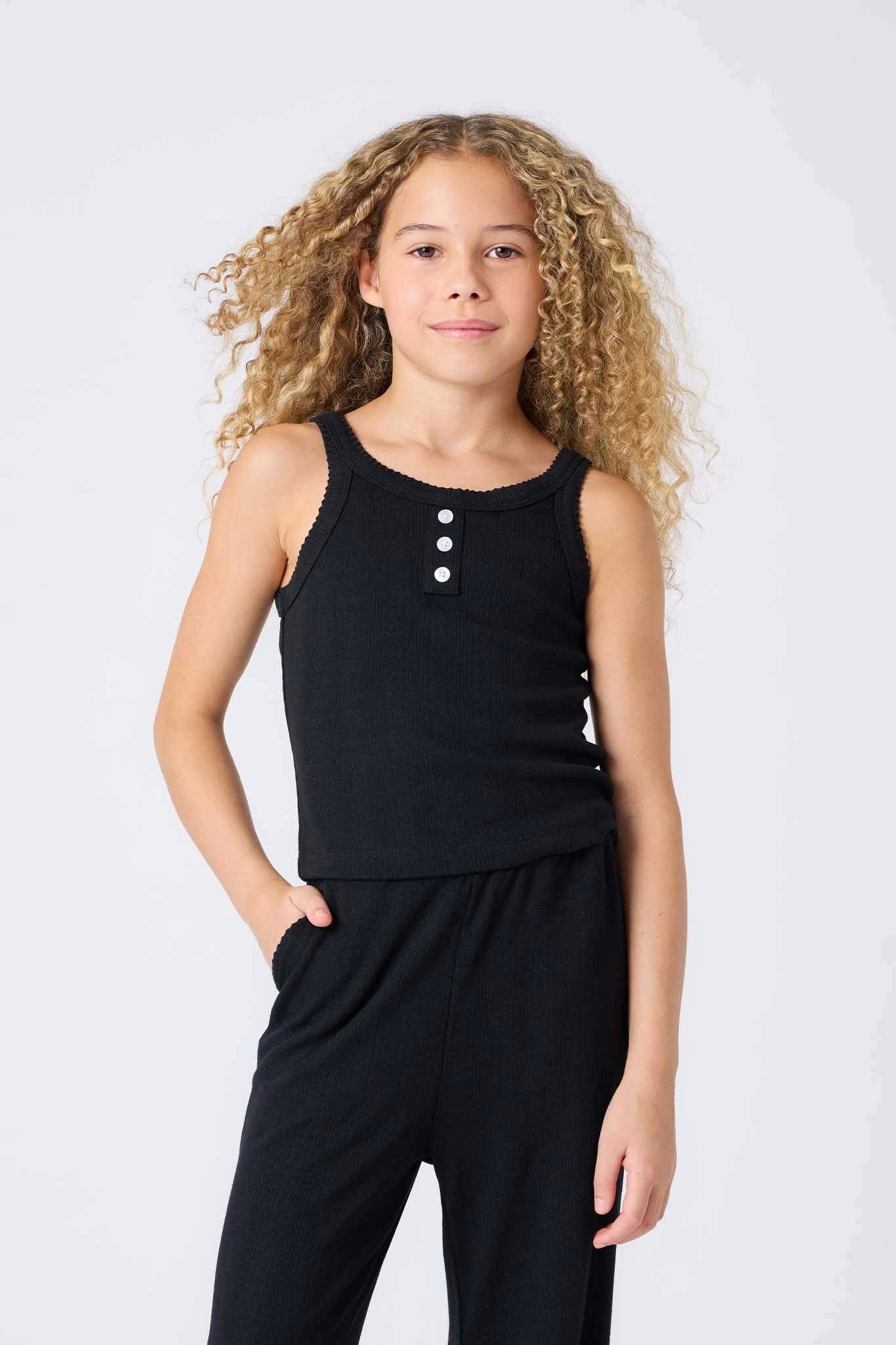Girls Pointelle Tank in Black