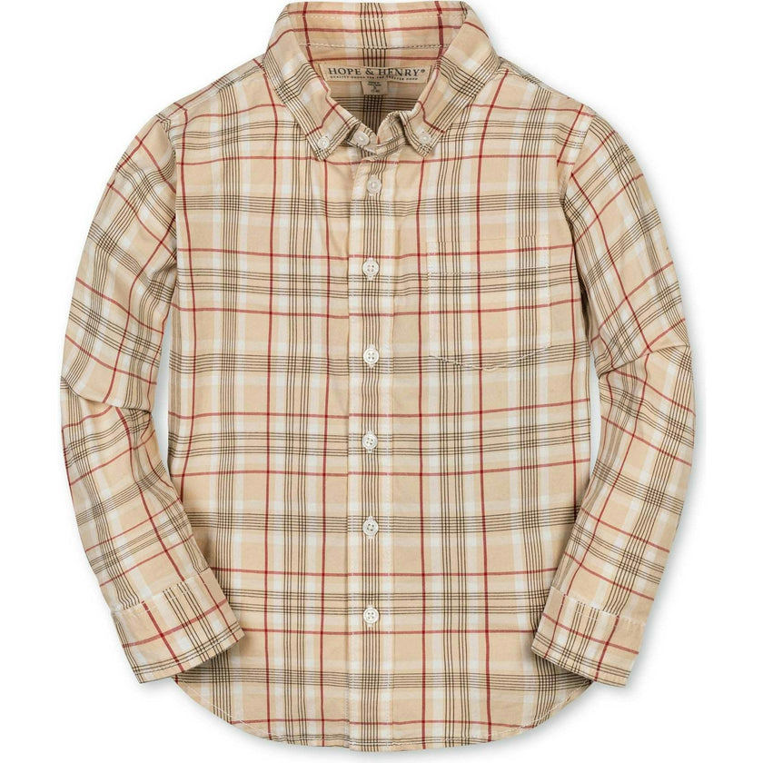 Organic Long Sleeve Stretch Poplin Shirt, Beige