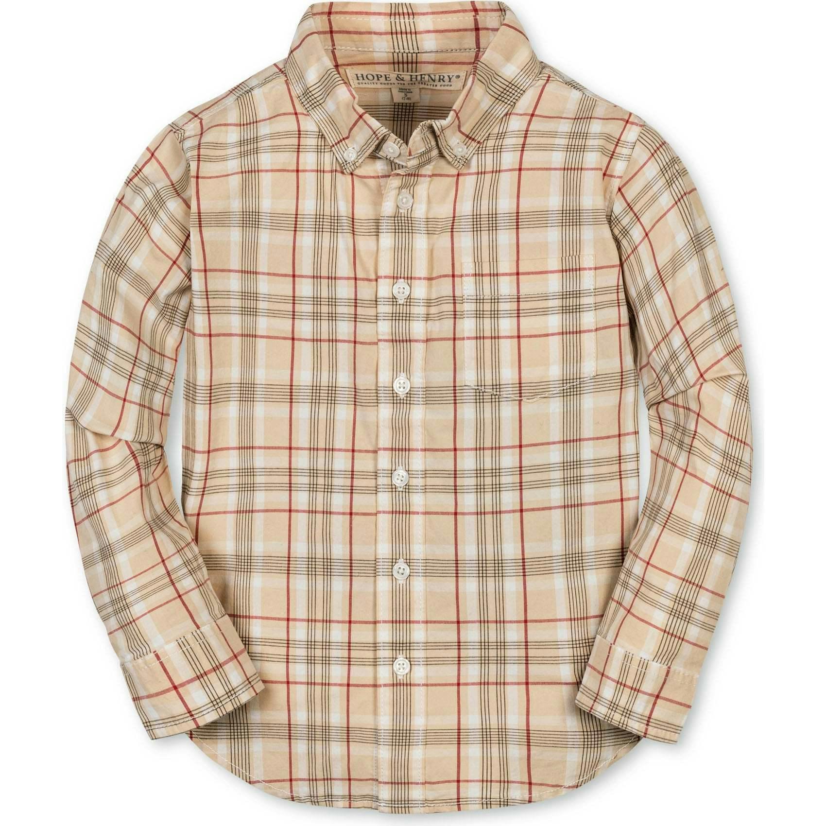 Organic Long Sleeve Stretch Poplin Shirt, Beige